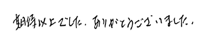 期待以上でした。ありがとうございました。